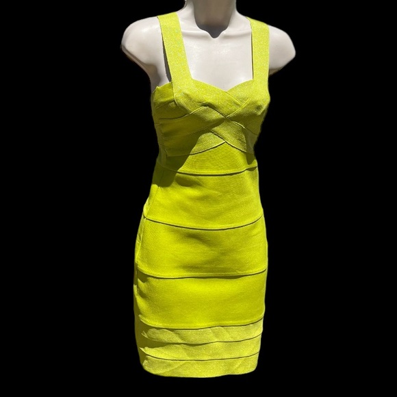neon yellow bandage dress NEON CUTOUT BANDAGE DRESS L